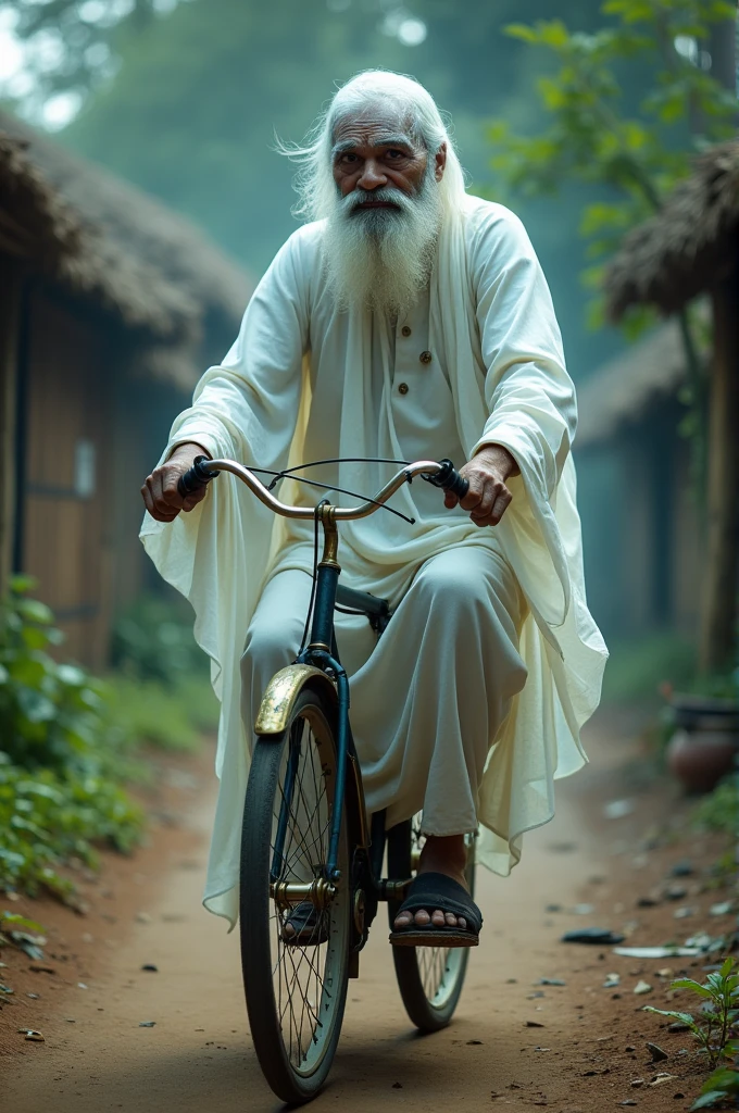 I want image of Indian village man he is a ghost he have a 19th century cycles and he also 90