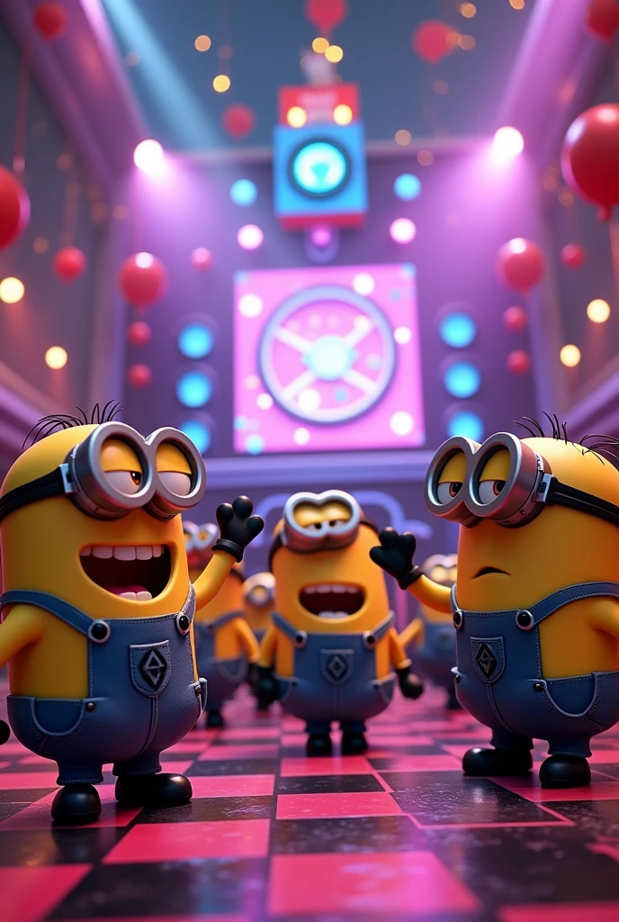 Minions throwing a huge party with DJ and drinks in format 9:16