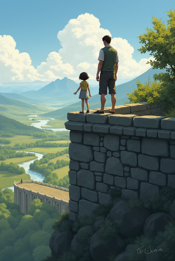 Man standing on a wall with a girl