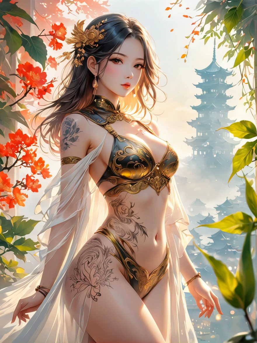 Beautiful Chinese girl，sketch，Minimalism，pencil drawing，Clear lines，(Double Exposure:1.4)，Exquisite decoration，Kuindzhi，(Upper thigh shot:1.3)，Full body shot，Low angle shot，(Tattoo:1.3)，Tyndall effect，Soft Focus，4K，hdr， [hdr：0.9]，Acid Graphics，Plant 1girl，Fantasy Artwork，[Detailed and attractive face：0.33]，[Coat Dress：0.15]，[K-pop：0.417]，masterpiece，(波尔卡Tattoo:1.4)，(Translucent luminous body:1.5)，Minimalism设计，Silhouette outline and beauty woman and glowing，Shadow World，错综复杂的艺术品masterpiece，(Suspenders:0.6)