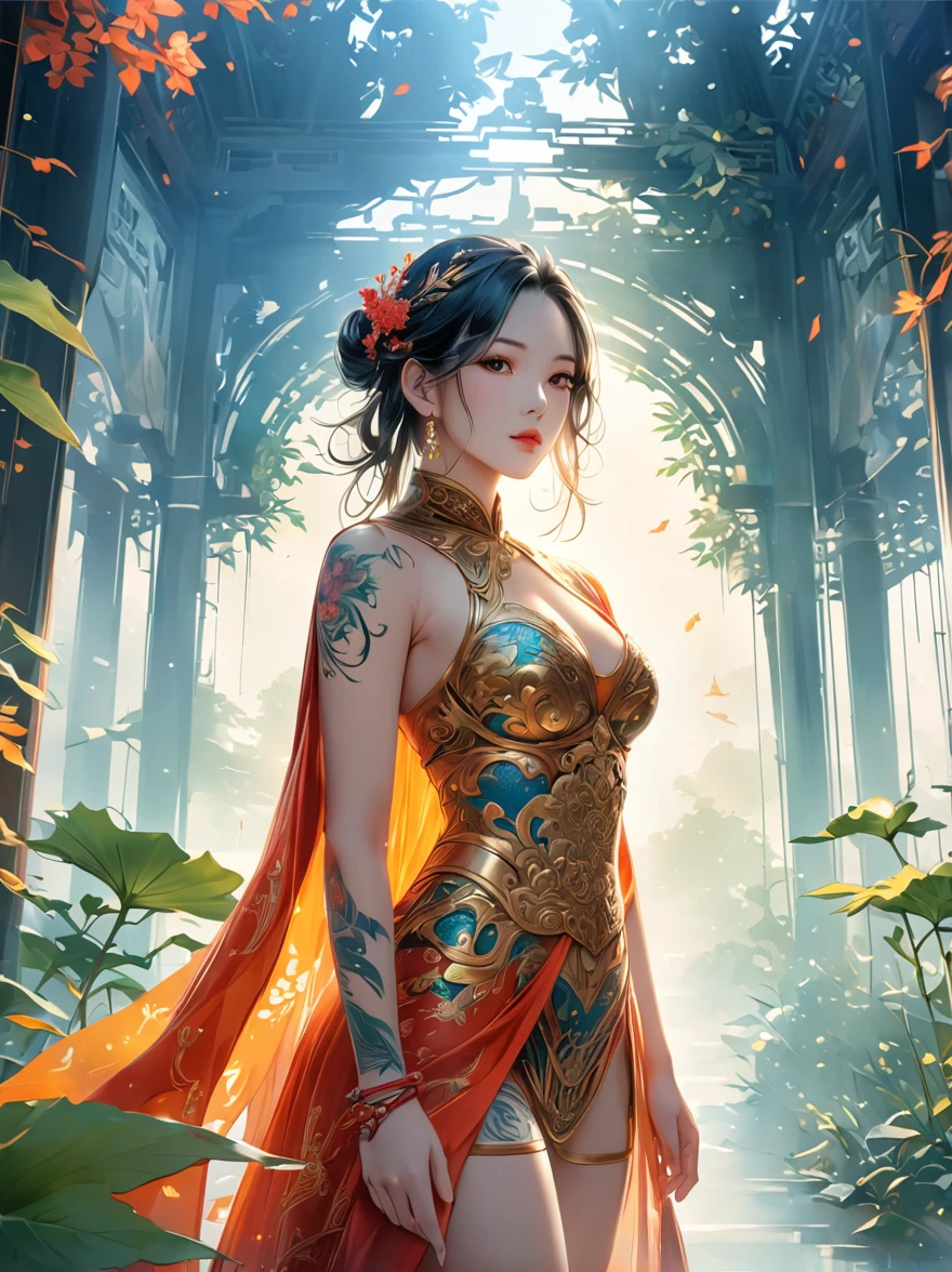 Beautiful Chinese girl，sketch，Minimalism，pencil drawing，Clear lines，(Double Exposure:1.4)，Exquisite decoration，Kuindzhi，(Upper thigh shot:1.3)，Full body shot，Low angle shot，(Tattoo:1.3)，Tyndall effect，Soft Focus，4K，hdr， [hdr：0.9]，Acid Graphics，Plant 1girl，Fantasy Artwork，[Detailed and attractive face：0.33]，[Coat Dress：0.15]，[K-pop：0.417]，masterpiece，(波尔卡Tattoo:1.4)，(Translucent luminous body:1.5)，Minimalism设计，Silhouette outline and beauty woman and glowing，Shadow World，错综复杂的艺术品masterpiece，(Suspenders:0.6)