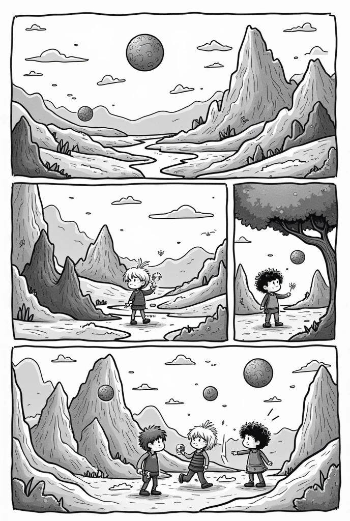 Make a childish comic strip without color drawing only about the principle of uniformitarianism by Hutton