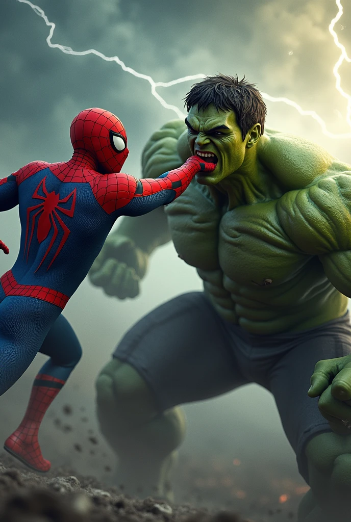 Spiderman hitting punch hulk at sky