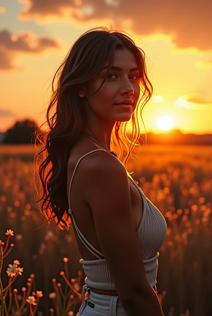woman、beautiful girl、Pussy、Masturbation、field、asphalt、sunset