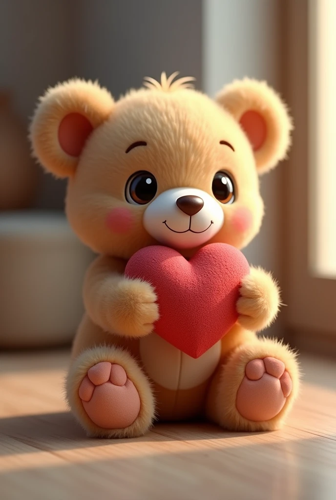 A cute teddy bear with heart in his left hand