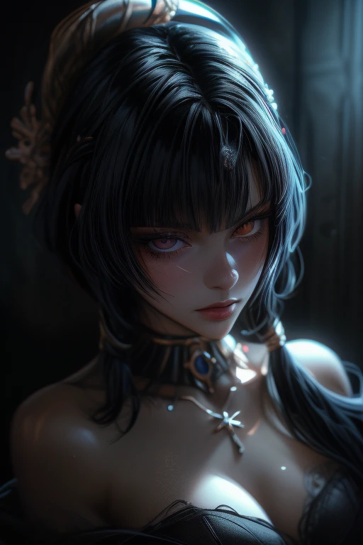 High-quality beautiful eyes, Beautiful face, high quality face, dark sky, thin, Wet waist, A slim body, Model appearance, confusion, ity, милый beautiful anime woman, detailed digital anime art, Beautiful anime girl, Beautiful anime girl, Anime with small details, Best quality, masterpiece, Ultra detailed, Beautiful, A high resolution, original,CG 8K ультраrealistic, The perfect work of art, Beautiful face, Facial cleanliness, skin, гиперrealistic, Ultra detailed, detailed eye, dramatic Lighting, (realistic) realistic, Full HD, Best quality, Best quality, Beautiful Lighting, (8k wallpapers with extremely detailed computer graphics), high detail, Sharp Focus, The art of dramatic and photorealistic painting., Beautiful smile, Facial cleanliness, skin, гиперrealistic, Ultra detailed, detailed eye, dramatic Lighting, (realistic) realistic, Full HD, Best quality, Best quality, Beautiful Lighting, (8k wallpapers with extremely detailed computer graphics), high detail, Sharp Focus, The art of dramatic and photorealistic painting., (masterpiece, Best qualityтолстые контуры, comics, фотоrealistic, Best quality, masterpiece, A high resolution, One,on open air, extremely detailed, details, masterpiece, ((illustration)), 4K, 8 thousand., high quality, A high resolution, Lighting, cinematic, award-winning, 1 girl, high, Goth girl 1girl,One,long hair,I look at the viewer,Red eyes,Jewelry,NECKLACE,draw up,pomade,Black background,portrait,sparkling eyes,