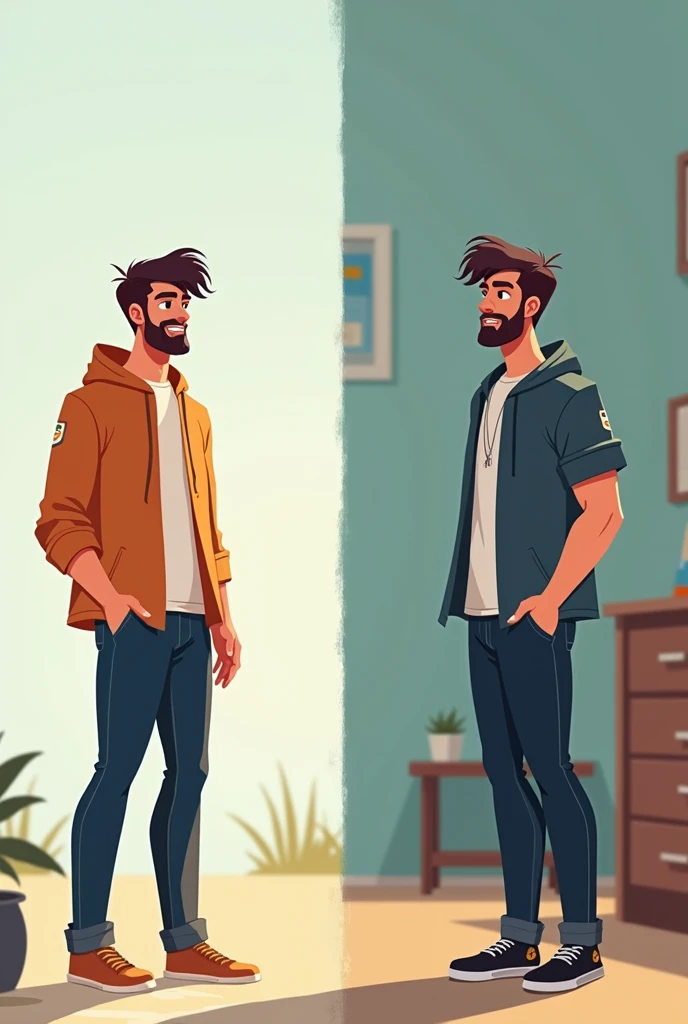 One animated guy, before and after pictures where , how he is before taking action and how he is after took action