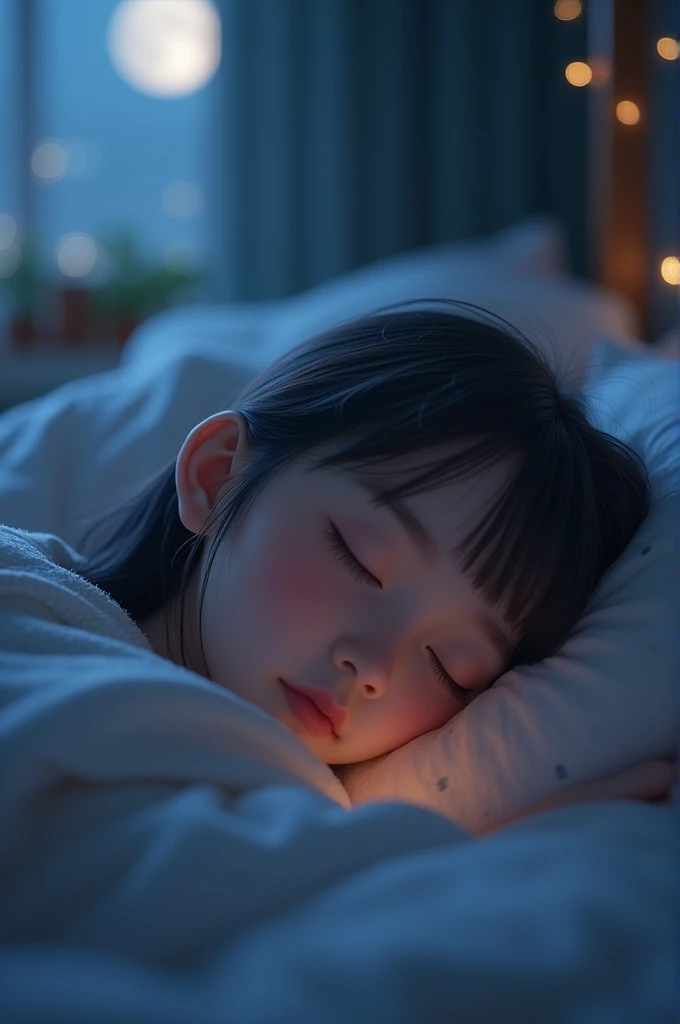 Girl is sleeping for bedroom in night