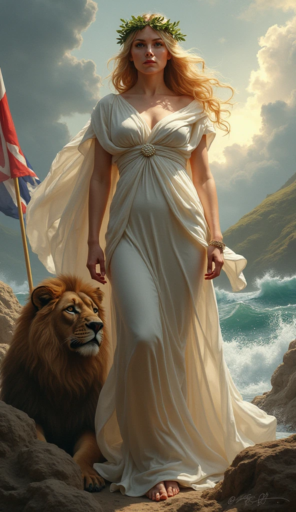 Very beautiful virgin Britannia, whole body, Goddess of the British Empire