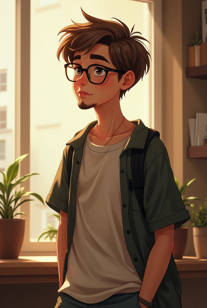 :
• 17yo
• Interested in drawing and music and making a career for himself
• Short wavy light brown hair
• 5,8 ideal body male with glasses and small goaty
• Great listener
• Clothing sense is casual either basic co ords or a t-shirt and jeans.
• Talks less
• Extremely supportive and nice
• Not interested in love ( or so he says)