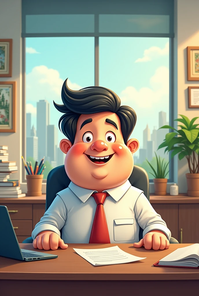 Like cartoon Office manager sit in his office 
His name plate also put on table
 M.Bilal 
Back ground logo Pakistan steel traders