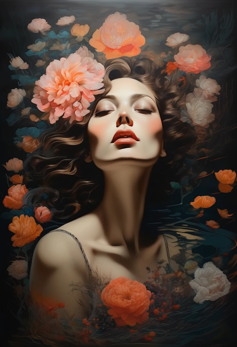 (Sensual illustration chiaroscuro:1.4), Illustration art, By Irina Kapi. Surrealism, Vintage Abstraction, (ワイングラスを持って機嫌が良い女性のPainting:1.2), Super detailed、Drunk woman, Highest quality, masterpiece, Painting, Concept Art, Emotional, Atmospheric, Romantic aesthetics, Represents transformation and the ability to see beyond the surface、Ultra high definition、(deep, Delicate colors) paint (draw) 、最高masterpiece、Highest quality、