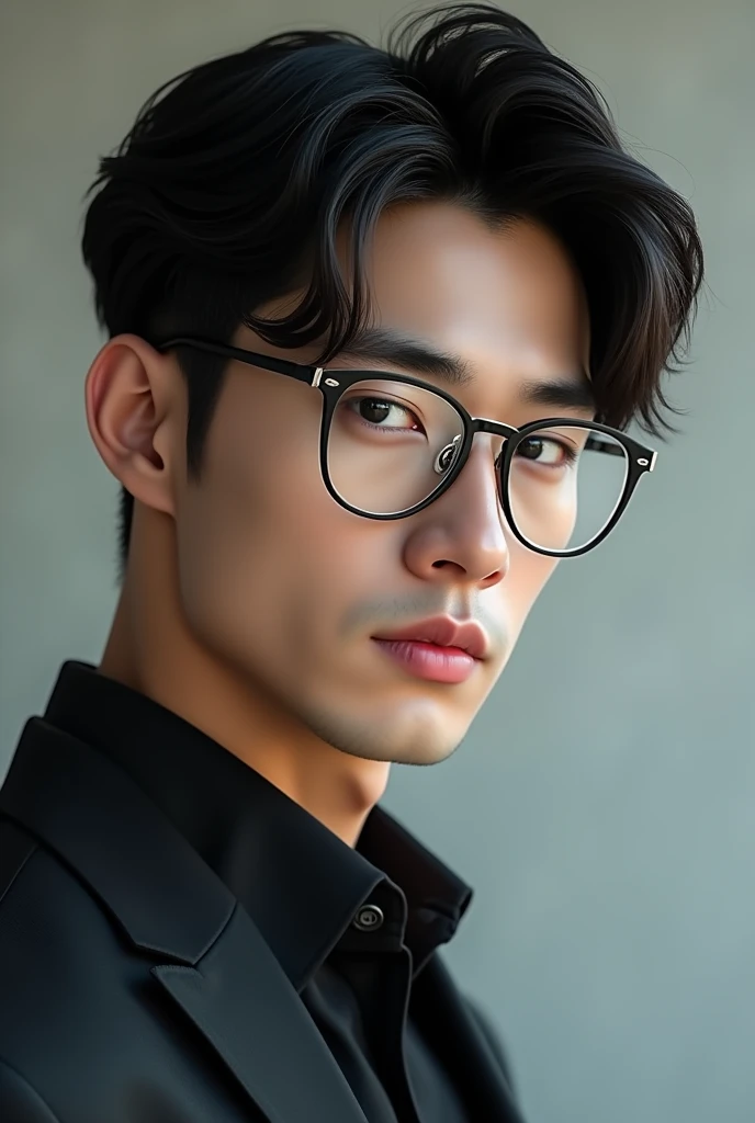 Handsome man, with hairstyles like Baek Hyunwoo from kdrama queen of tears. Face looks like a western man. Wearing glasses in ai version