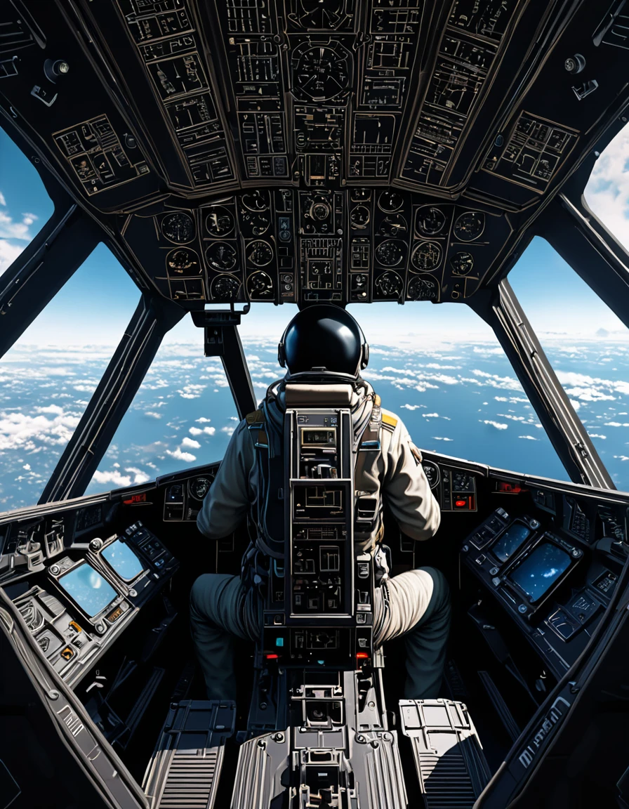 One person,alone,high resolution,Anatomically correct, unity 8k wallpaper, Super detailed, (Climb into the single-person cockpit)、
