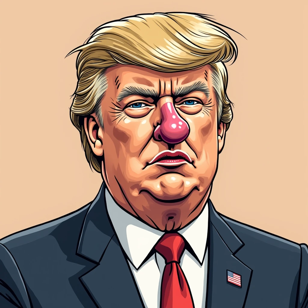 donald trump with a twat in the face instead of nose and mouth, meme coin icon, bad comic style