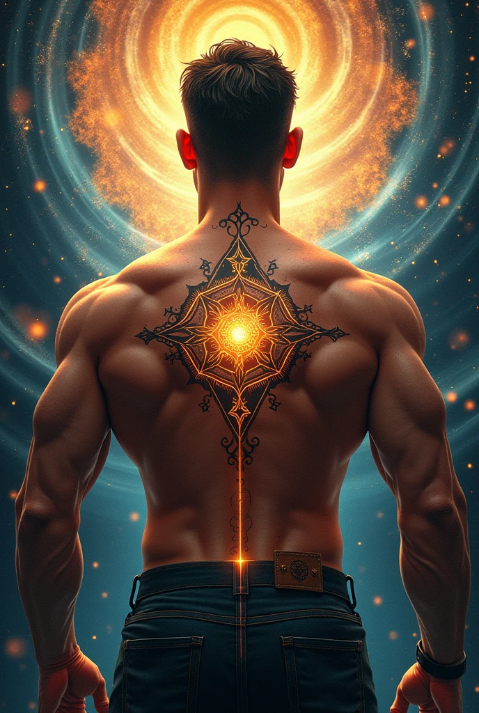 Develop a powerful tattoo that can attract geometrical energy and vibrational energy for men for my back