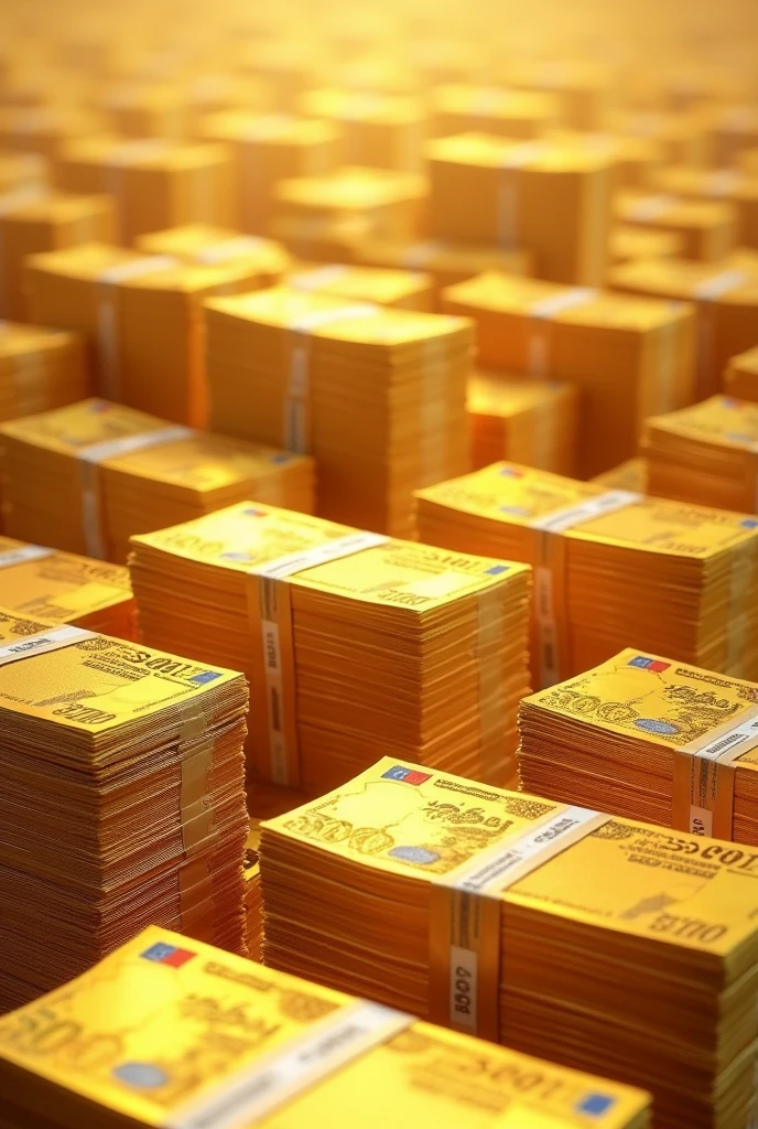 Create an image of 01 Billion Sri Lankan Rupees of cash in 5,000 gold colour bills.