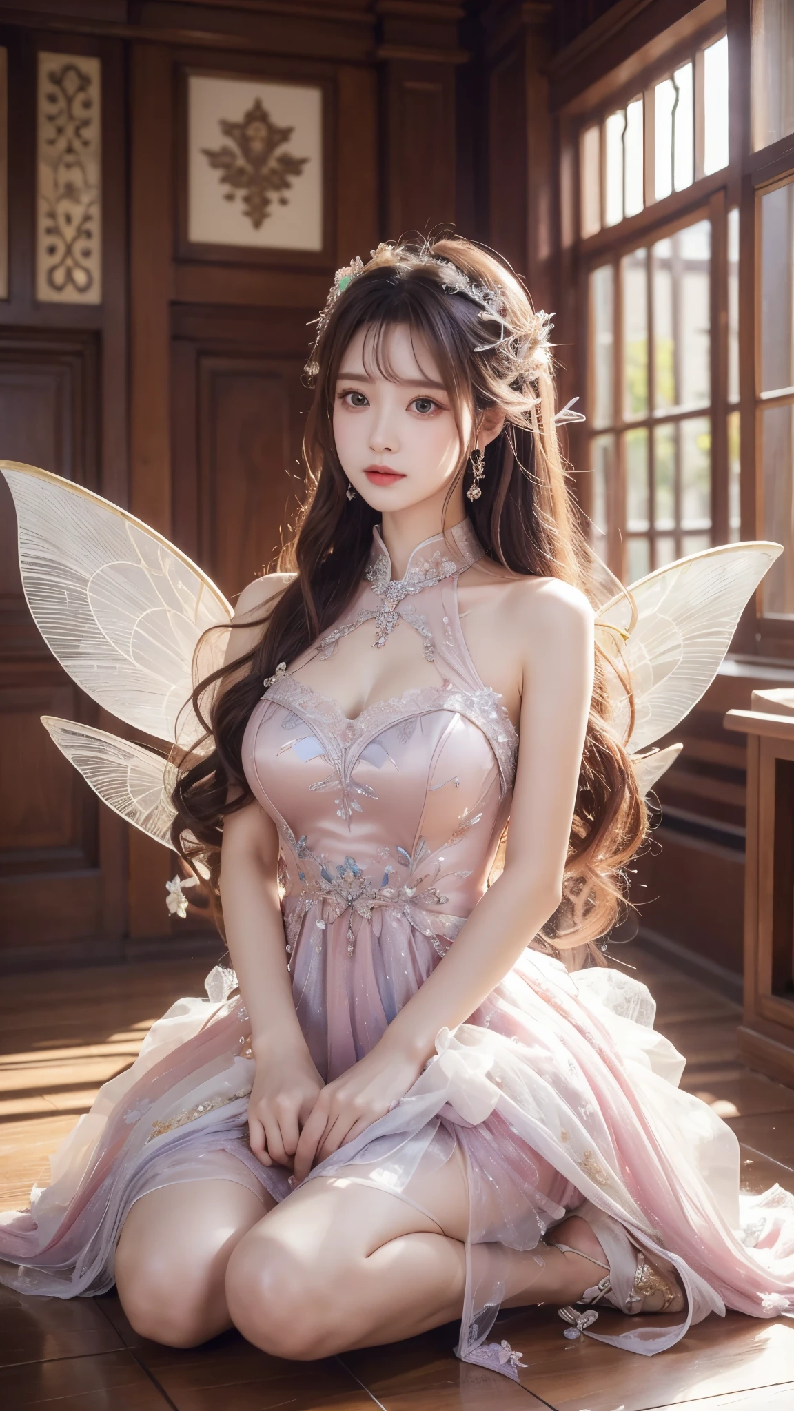 best quality, masterpiece, detailed background,
1girl, hkstyle, long hair, gradation hair, gorgeous dress, Ready your sword, anguish, (smile:0.4), Fairy Wings,
reij-snrs, indoor,