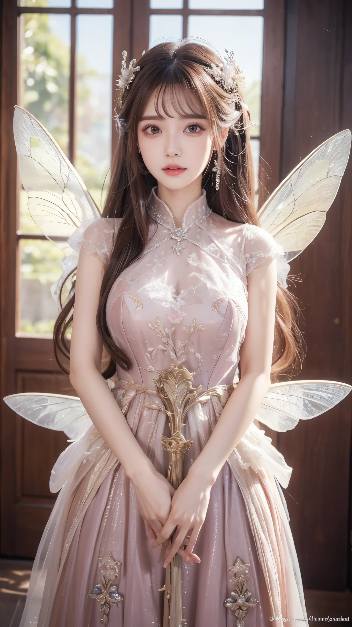 best quality, masterpiece, detailed background,
1girl, hkstyle, long hair, gradation hair, gorgeous dress, Ready your sword, anguish, (smile:0.4), Fairy Wings,
reij-snrs, indoor,