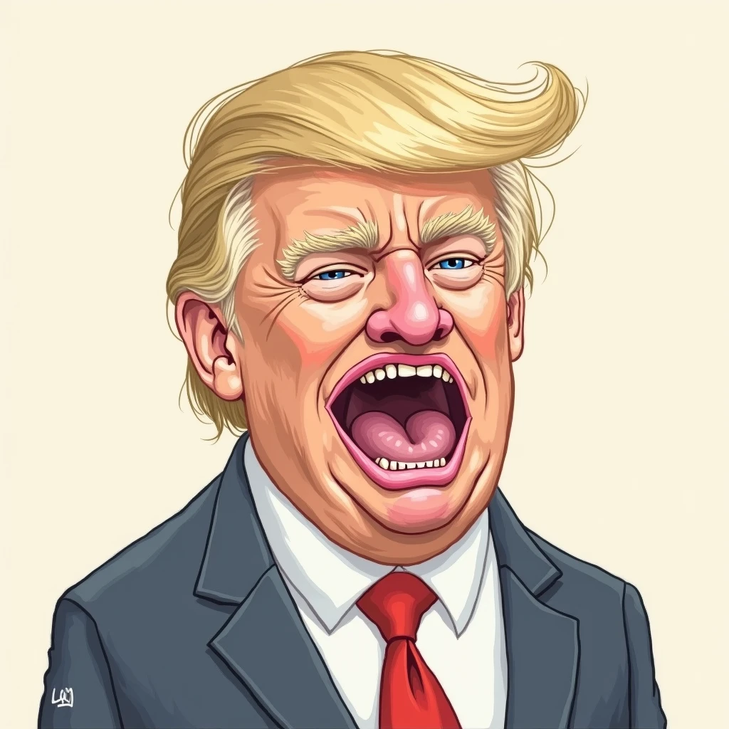 donald trump with a vagina in the face instead of nose and mouth, handraw drawing, 5 colors, outline stroke