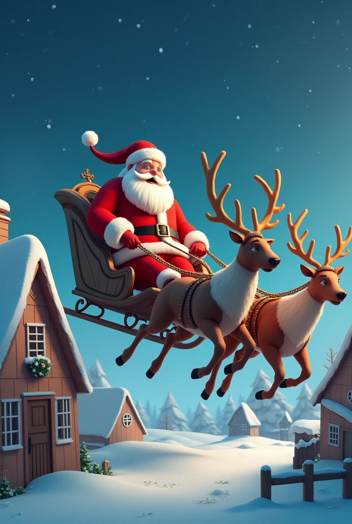 Santa Claus on the sleigh, but the reindeer can't handle Santa's weight(the sled cannot take off)