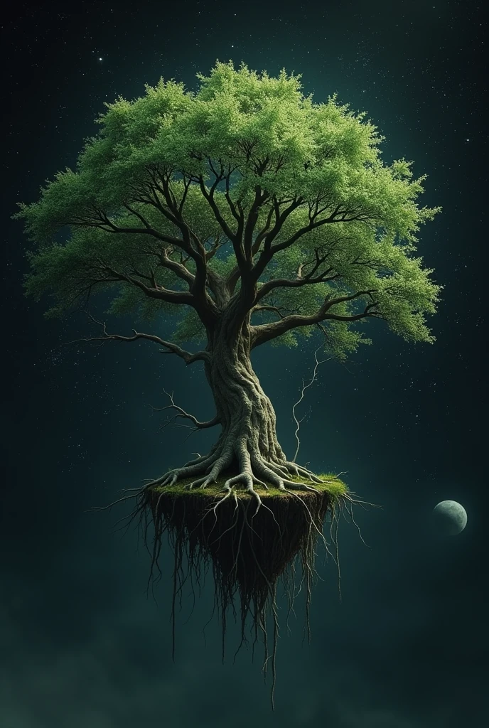 Half dead and half alive tree in space