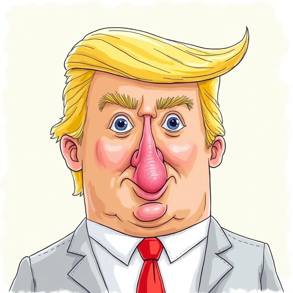 kids drawing of donald trump with a vagina in the face instead of nose and mouth, handraw kids drawing, 5 colors, outline stroke