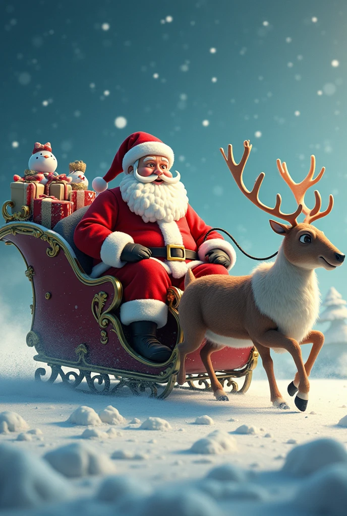 Santa Claus on the sleigh, but the reindeer can&#39;t handle Santa&#39;s weight(the sled must be on the ground)
