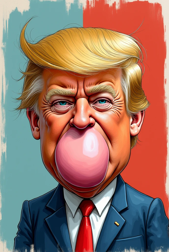 a kid's drawing of Donald Trump with a giant vagina instead of nose and mouth, childlike drawing style, 5 vibrant colors, thick outline stroke, highly detailed, whimsical, surreal, humorous, cartoonish, exaggerated features, grotesque, absurdist, satirical, bold colors, dynamic composition, unconventional, subversive, provocative, masterpiece, best quality, 4k