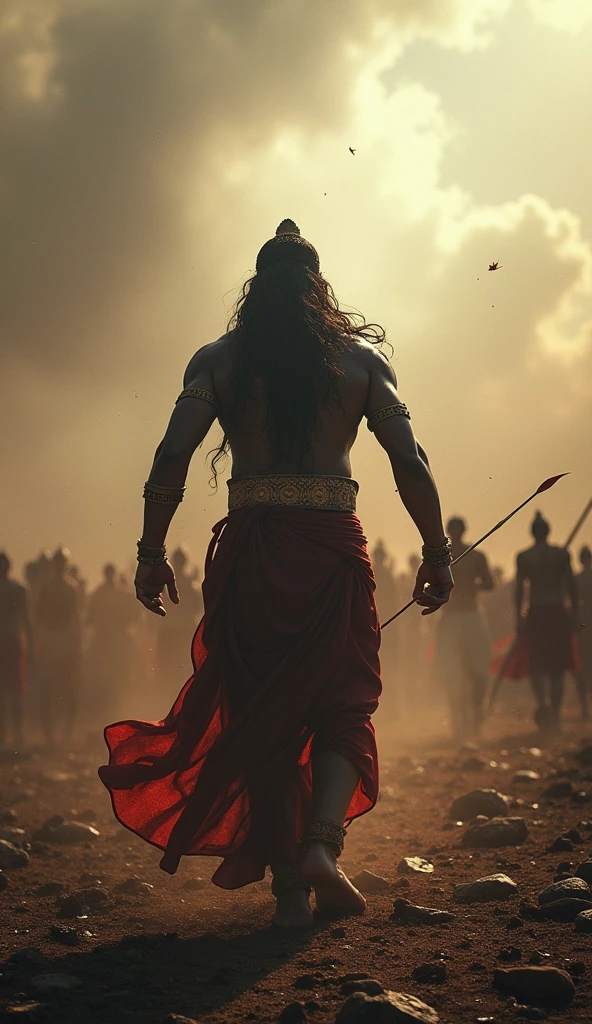 Ravana’s Realization
Setting:
The battlefield, now littered with weapons and fallen warriors. Ravana, bleeding and weary, stands weakened before Rama, his arrogance fading.
Action:
Rama aims a powerful arrow at Ravana’s heart. The sky clears as if acknowledging the impending fate of the proud king.
Dialogue:
Ravana (gasping, in disbelief): “How… How can this be? I am invincible!”
Rama (with compassion): “Your pride was your true enemy, Ravana. It led you to this moment.”
Action:
Rama releases the arrow, which pierces Ravana’s heart. Ravana falls to his knees, his eyes wide with the realization of his arrogance and its consequences.
