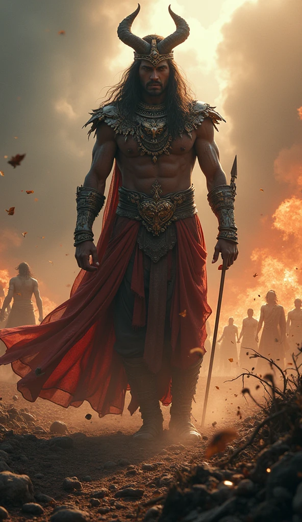 Ravana’s Realization
Setting:
The battlefield, now littered with weapons and fallen warriors. Ravana, bleeding and weary, stands weakened before Rama, his arrogance fading.
Action:
Rama aims a powerful arrow at Ravana’s heart. The sky clears as if acknowledging the impending fate of the proud king.
Dialogue:
Ravana (gasping, in disbelief): “How… How can this be? I am invincible!”
Rama (with compassion): “Your pride was your true enemy, Ravana. It led you to this moment.”
Action:
Rama releases the arrow, which pierces Ravana’s heart. Ravana falls to his knees, his eyes wide with the realization of his arrogance and its consequences.