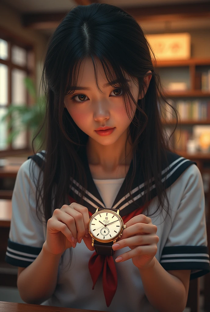 front_watch, Masterpiece, best quality, realistic, raw photos, (1 girl, looking at watcher), long hair, Thai student uniform, dynamic gesture, Detailed background, dynamic light,