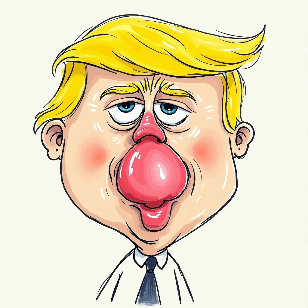 kids drawing of donald trump with a vagina in the face instead of nose and mouth, handraw kids drawing, 5 colors, outline stroke, surreal, humorous, cartoonish, absurdist, satirical,