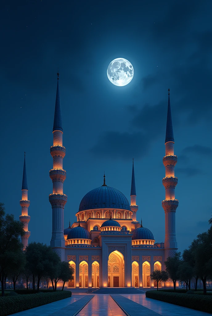 blue moon above faisal mosque in Islamabad, Pakistan 