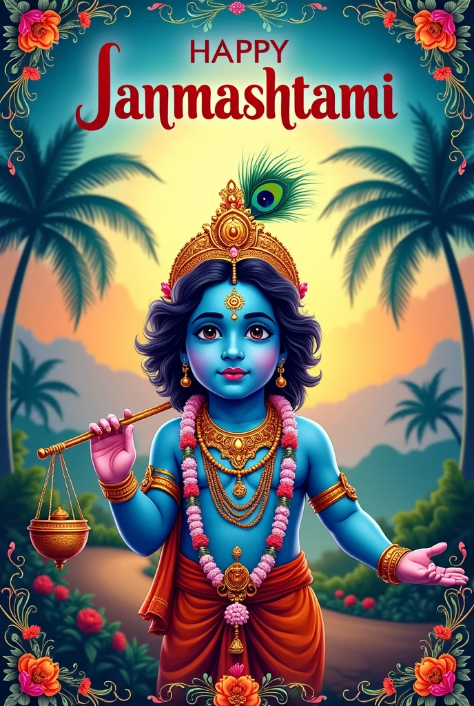 Create a poster of happy janmashtami with lord Shri Krishna photo and write "Laxmi spare parts" at top for whatsapp status write "Laxmi spare parts "