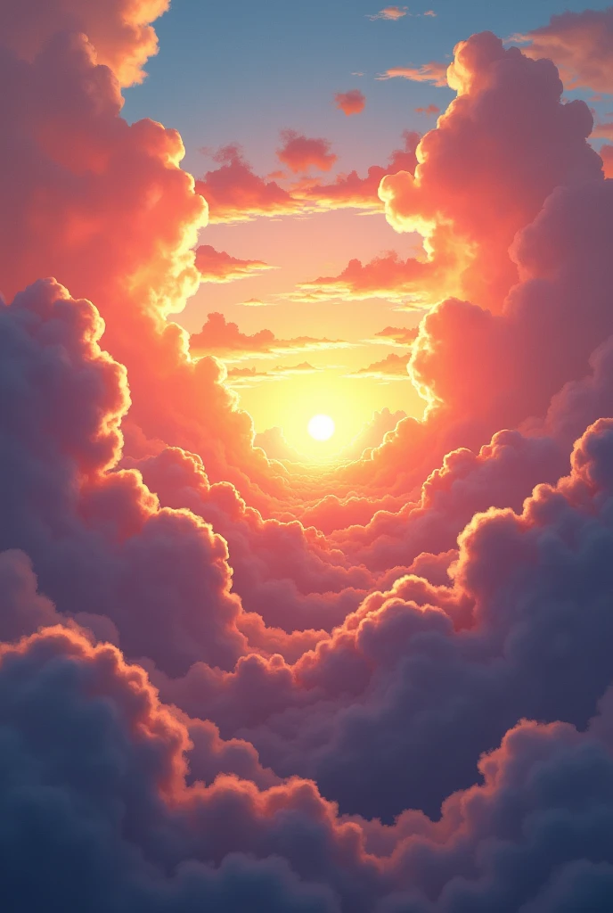 a beautiful sky with sunrise colors among the clouds