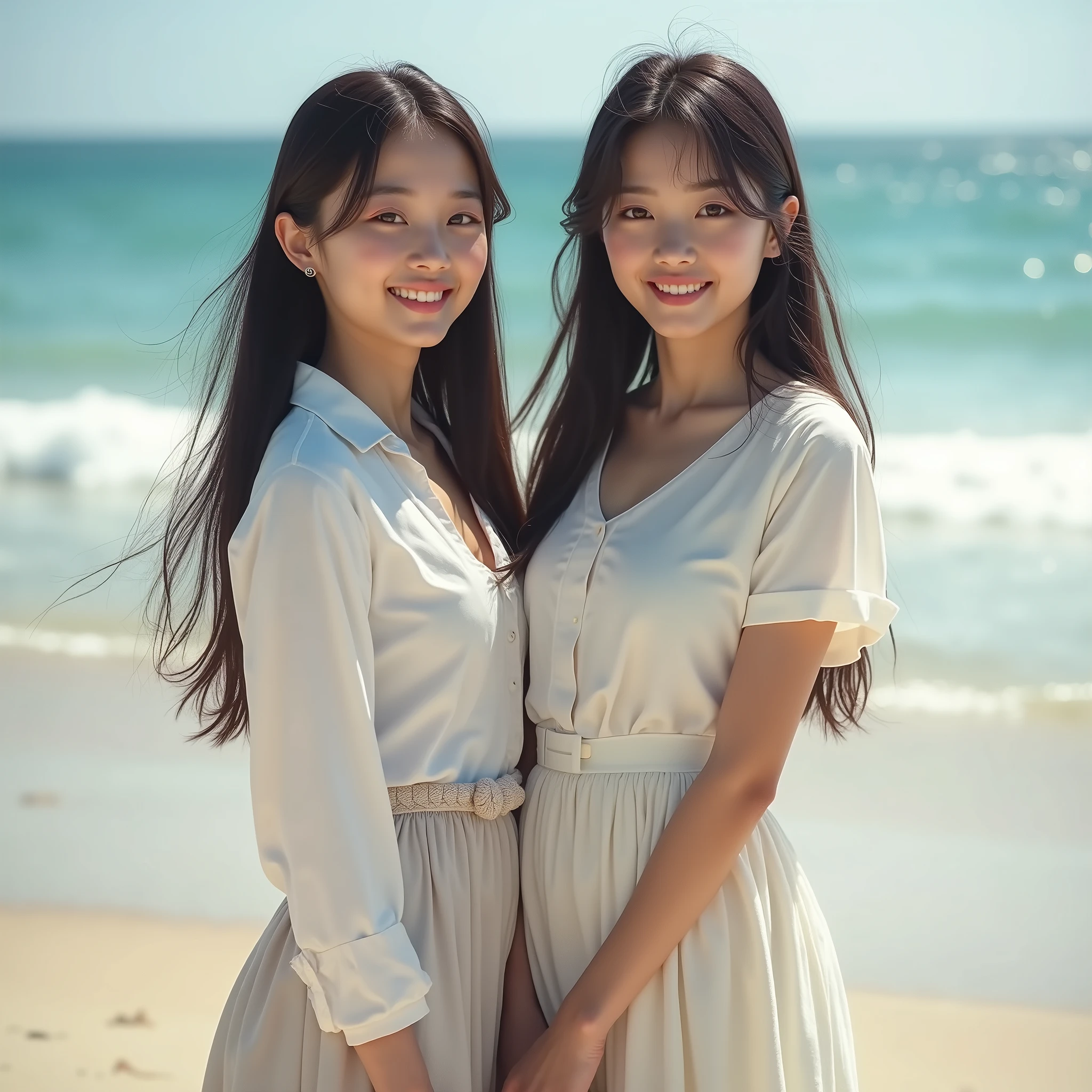 Korean beauty actress similar, raw photo, 8k, beach, smile, clear eyes, white --auto