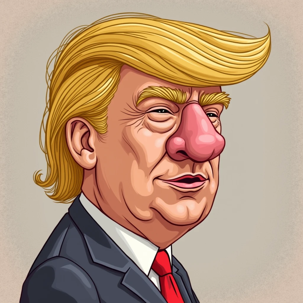 kids drawing of donald trump with a vagina in the face instead of nose and mouth, handraw kids drawing, 5 colors, outline stroke, surreal, humorous, cartoonish, absurdist, satirical,