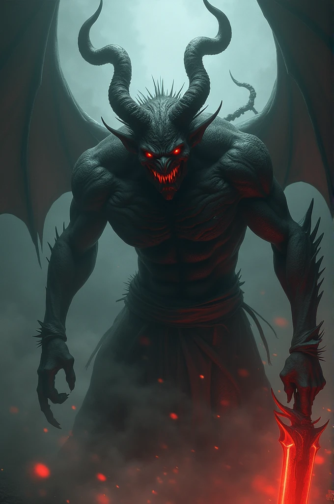 A scary devil with dangerous weapon