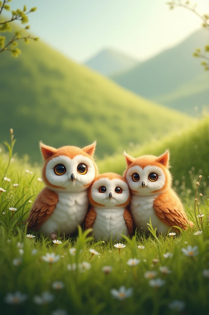 3 owl friends in grass Ridge
