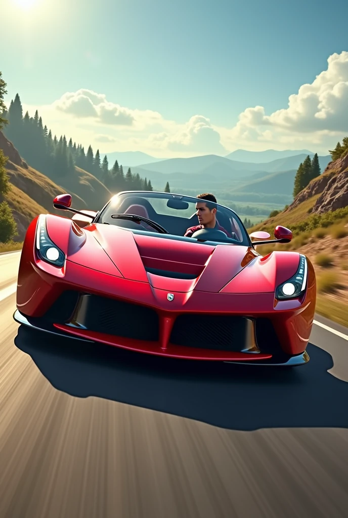 A red car realistic driving ronaldo