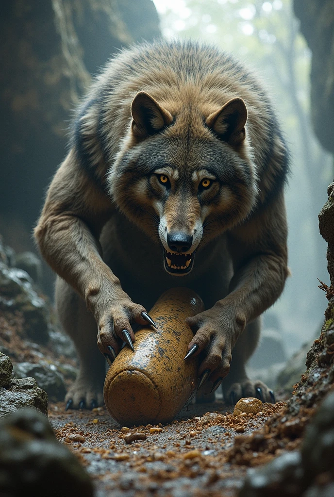 Wolf cutting something