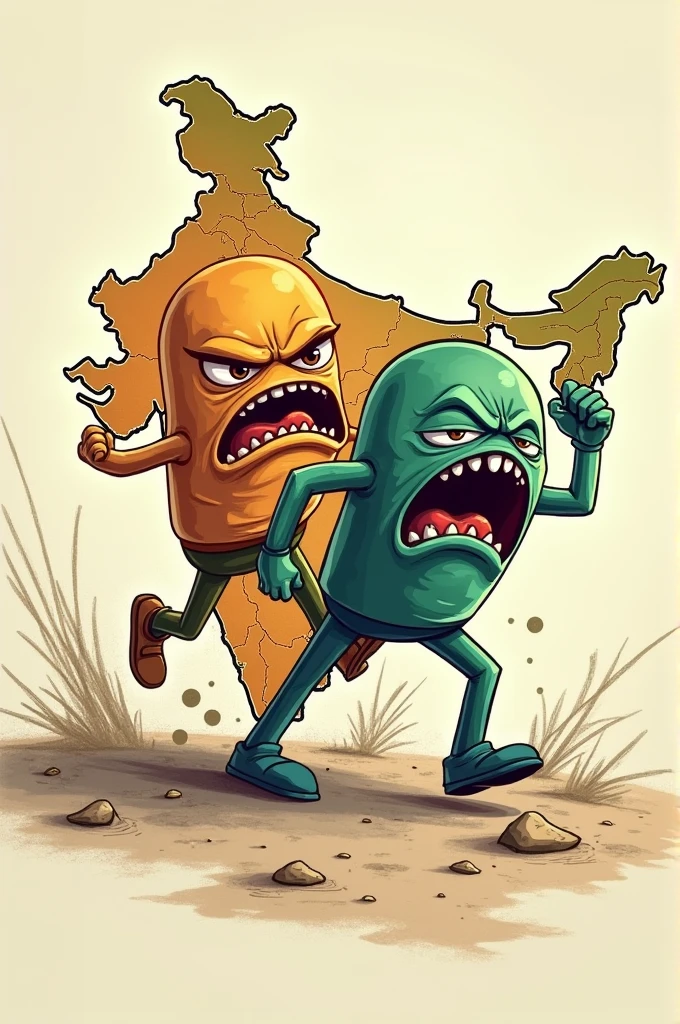 Indian mal flees away from Bangladeshi map. Indian map up frightened and Bangladeshi map down angry