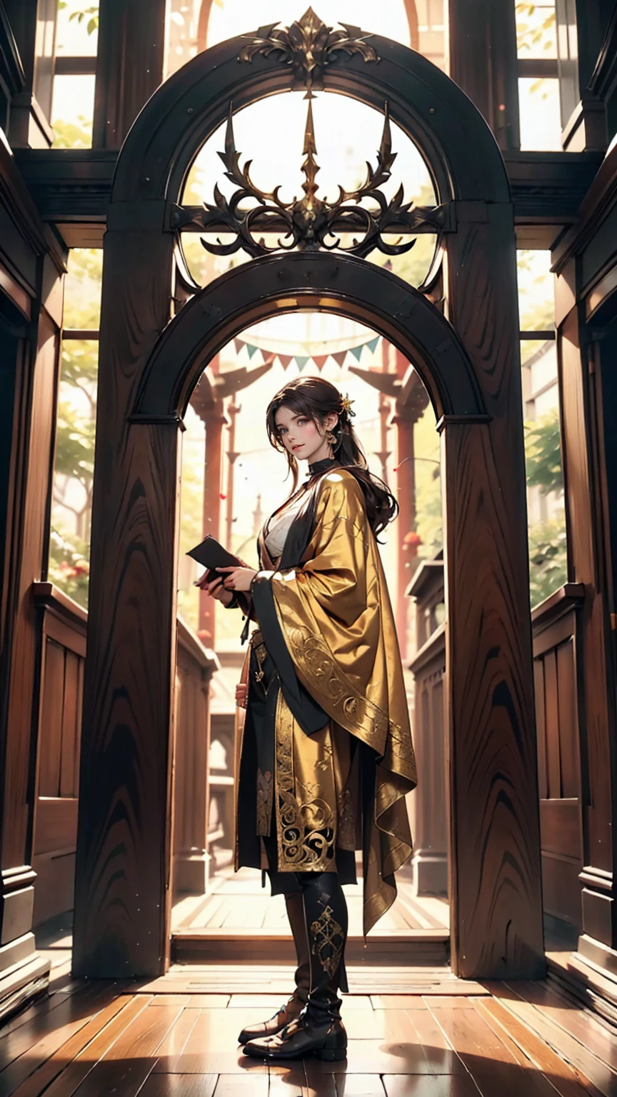Located on the side of an old ancient mountain、A strange and ornate golden portal。There are several people around々is standing、It looks like they're setting up a research camp.。2 woman、Attractive Young Woman, (Beautiful Face:1.1), Detailed eyes, Seductive lips, (eye make up:1.2), (Medium chest:1.0), (Toned body:1.2), Sexy proportions、Narrow waist