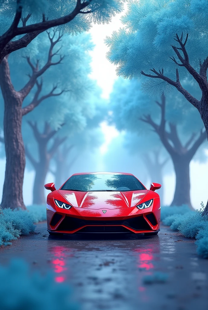 Car in red with blue tress