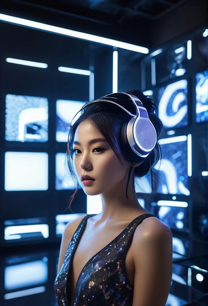 high quality, realistic, extradetalised, detailed face, japanese girl, in her modern studio space with futuristic accents, she creates digital illustrations in virtual reality, surrounded by sparkling screens and effects. To the rhythm of modern electronic music, she masterfully controls the tablet, bringing her creative ideas to life, and invites you to the world of contemporary art, where the harmony of tradition and innovation creates a breathtaking aesthetic.
((modern room))