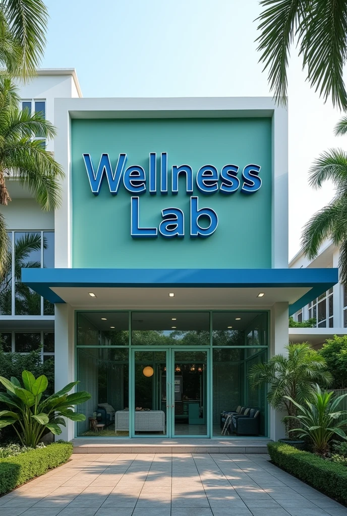 Laboratory front side in kerala, front side name board "wellness (blue colour ) lab (light green color )"