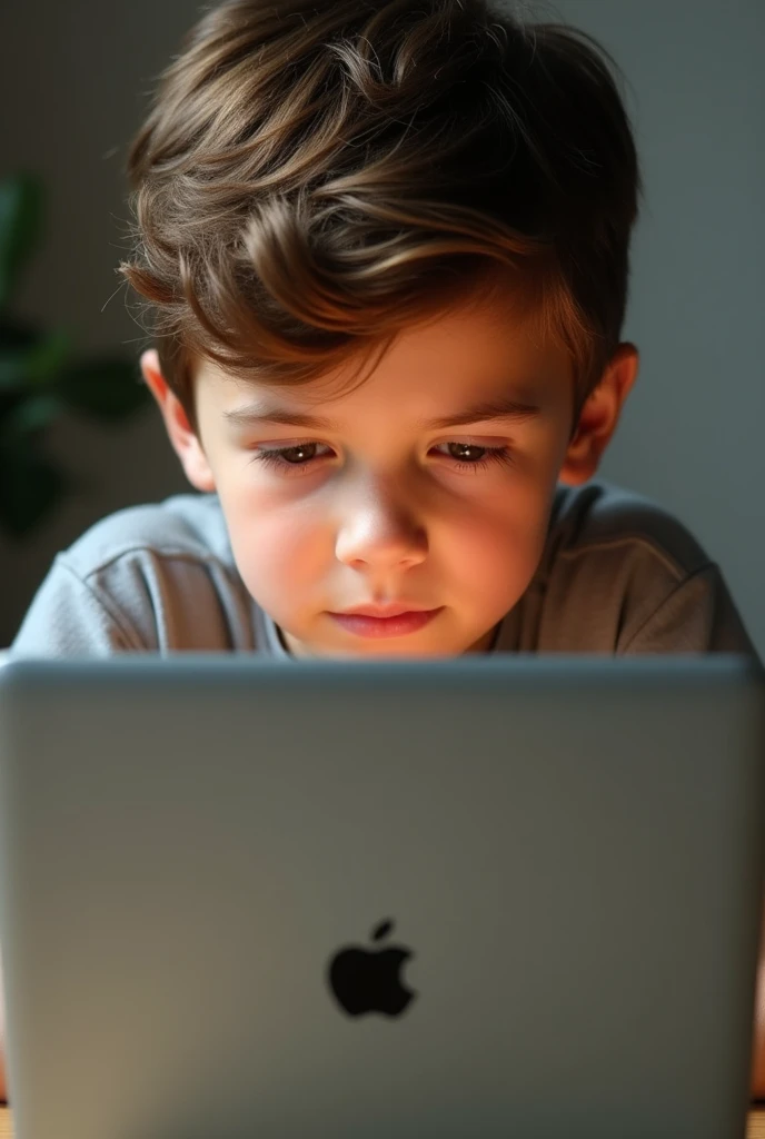 Generate a Profile picture with a young boy with a laptop