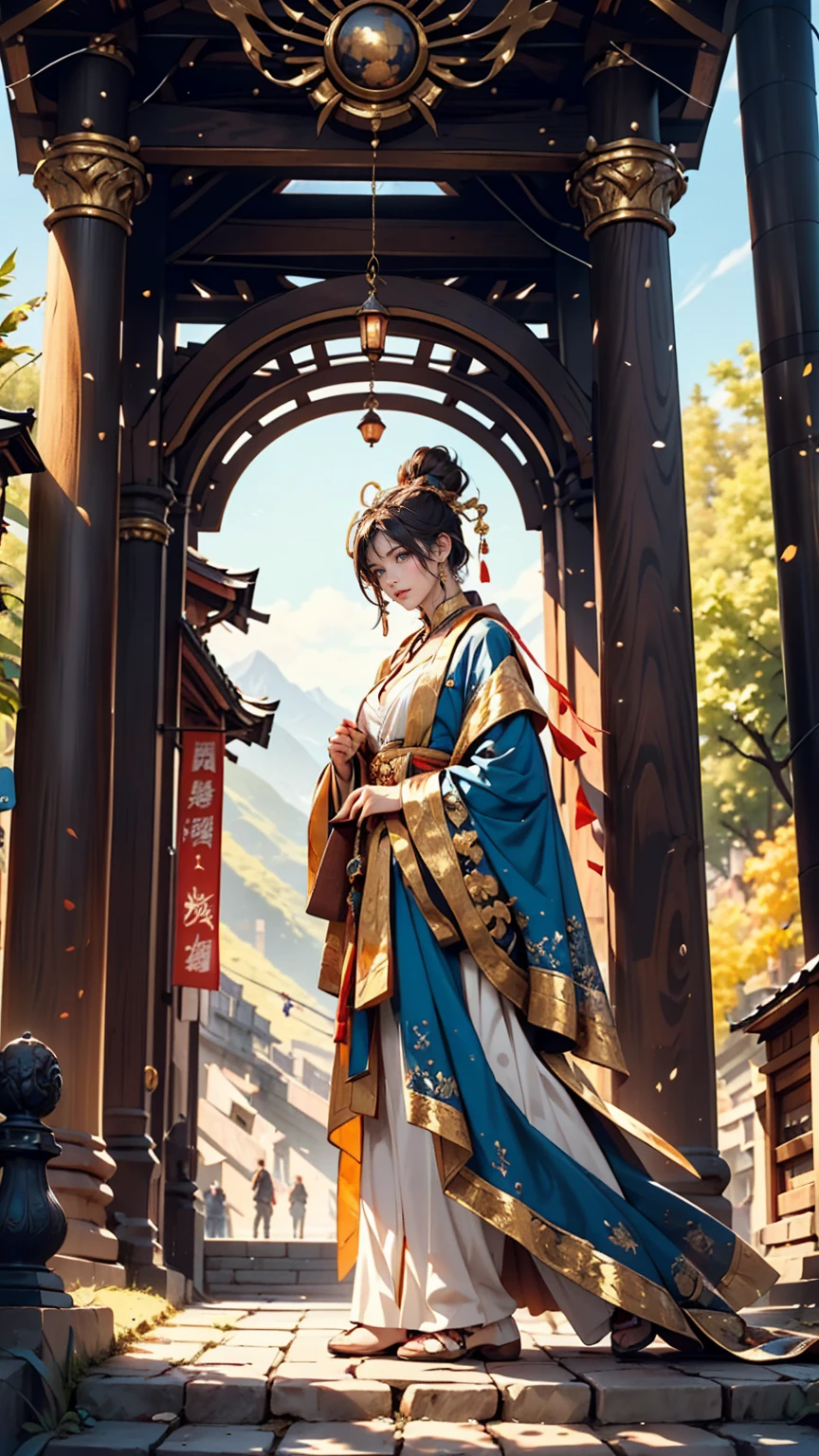 Located on the side of an old ancient mountain、A strange and ornate golden portal。There are several people around々is standing、It looks like they&#39;re setting up a research camp.。2 woman、Attractive Young Woman, (Beautiful Face:1.1), Detailed eyes, Seductive lips, (eye make up:1.2), (Medium chest:1.0), (Toned body:1.2), Sexy proportions、Narrow waist