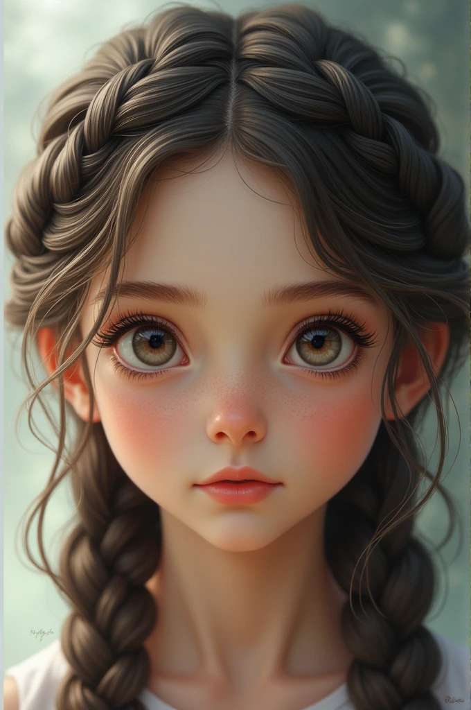 A girl with a braided hairstyle and with big beautiful eyes